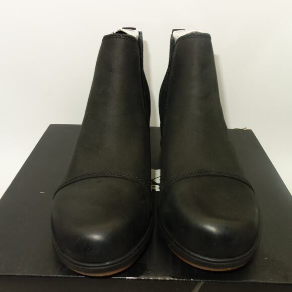 NEW SOREL Women's 7 Evie II Chelsea Black Sea Salt Ankle Boots Booties Leather - Picture 4 of 7